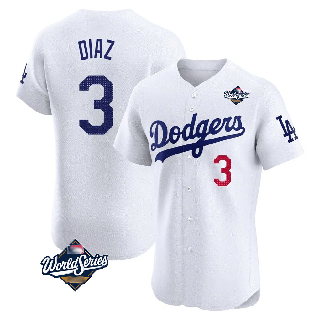 Cooneas LA.Dodgers #3 Edwin D¡§aaz Player White World Series Limited Elite Home Stitched Jerseys