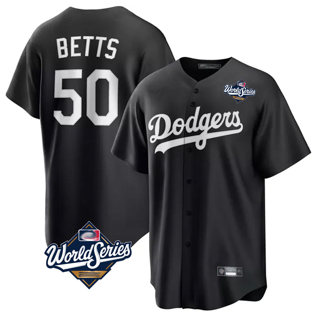 Cooneas LA.Dodgers #50 Mookie Betts Player Black World Series Carbon Limited Game Stitched Jerseys