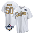 Cooneas LA.Dodgers #50 Mookie Betts Player Gold World Series Collection Limited Home Stitched Jerseys