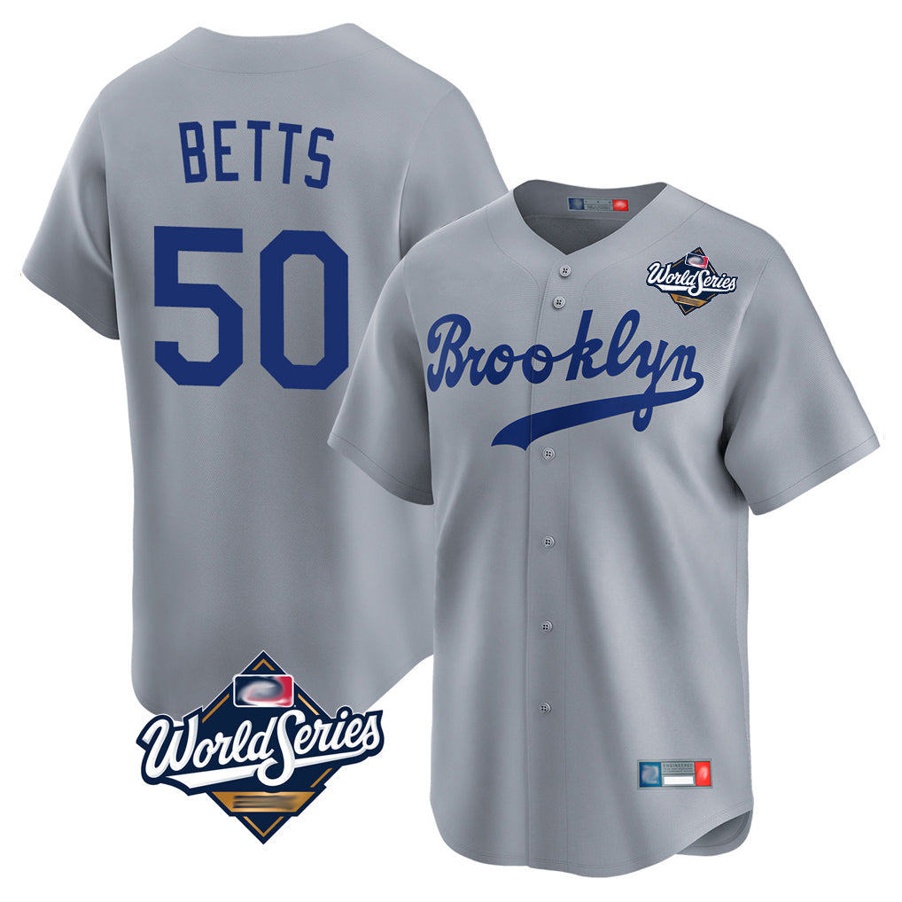 Cooneas LA.Dodgers #50 Mookie Betts Player Gray World Series Game Limited Home Stitched Jerseys