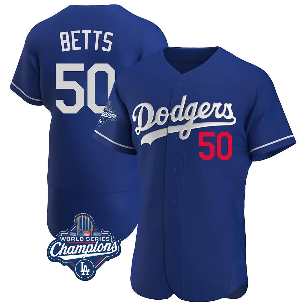 Cooneas LA.Dodgers #50 Mookie Betts Player Royal World Series Meet Limited Elite Home Stitched Jerseys