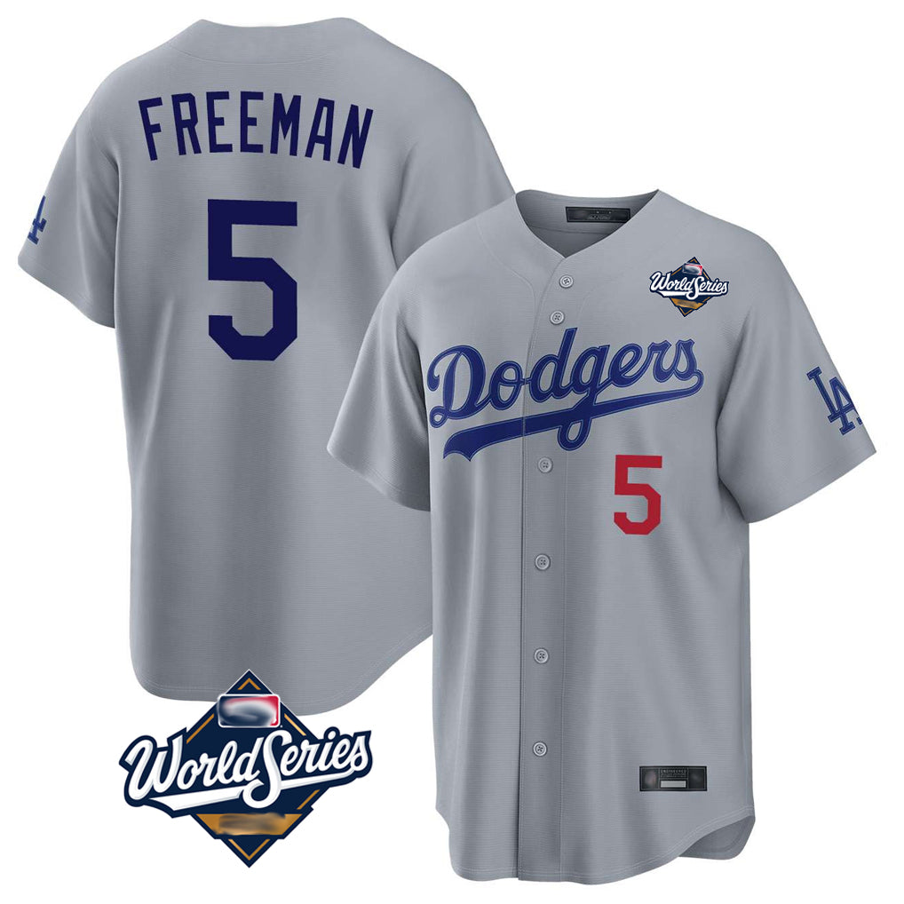 Cooneas LA.Dodgers #5 Freddie Freeman Player Gray World Series Game Home Stitched Jerseys