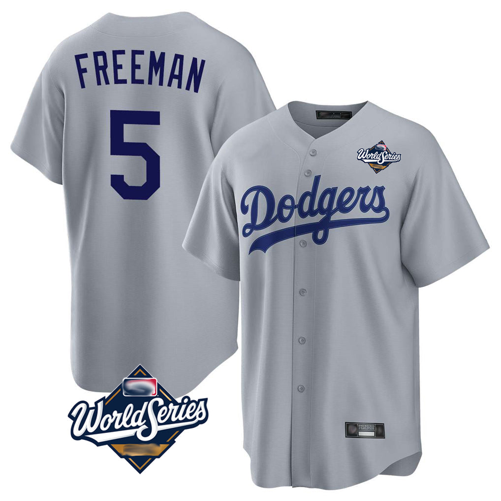 Cooneas LA.Dodgers #5 Freddie Freeman Player Gray World Series Game Stitched Jerseys