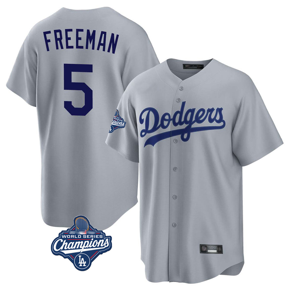 Cooneas LA.Dodgers #5 Freddie Freeman Player Gray World Series Meet Game Stitched Jerseys
