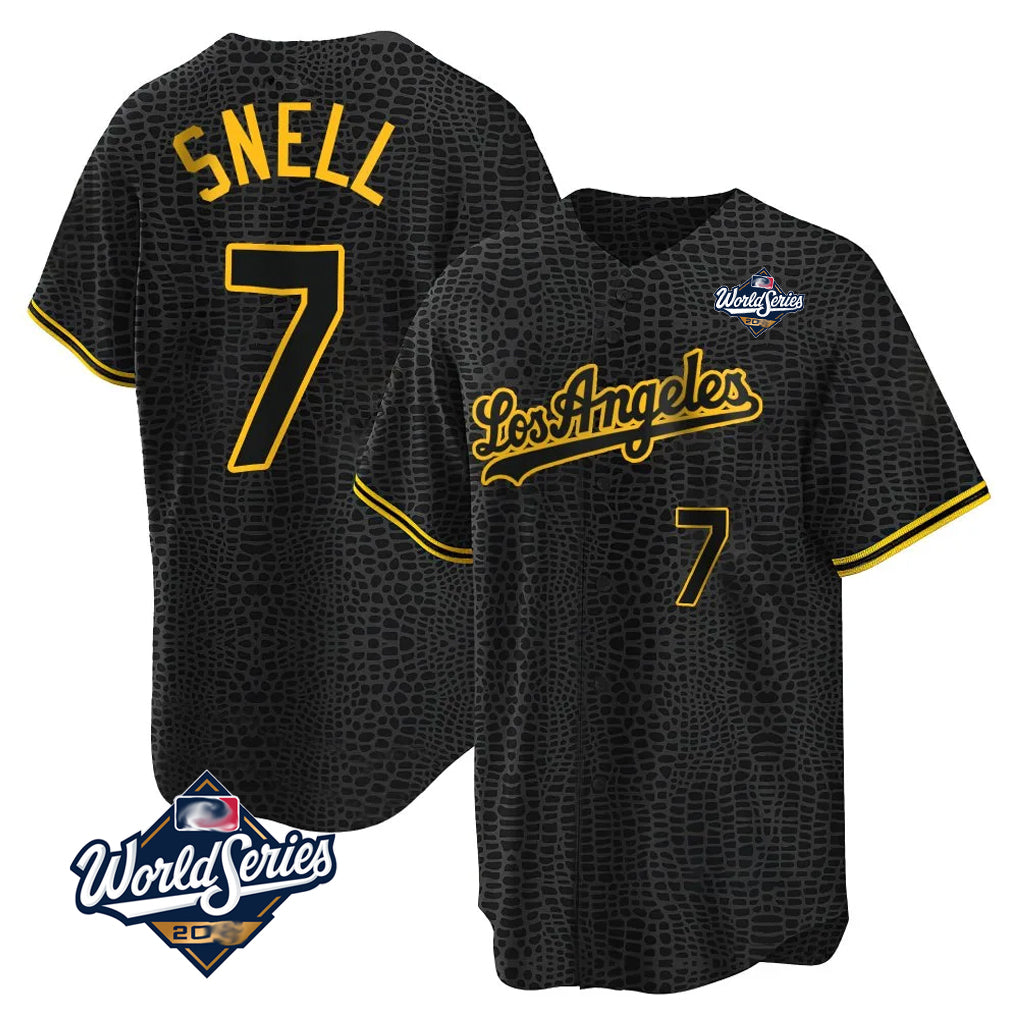 Cooneas LA.Dodgers #7 Blake Snell Player Black Snake Skin City Game Home World Series Stitched Jerseys
