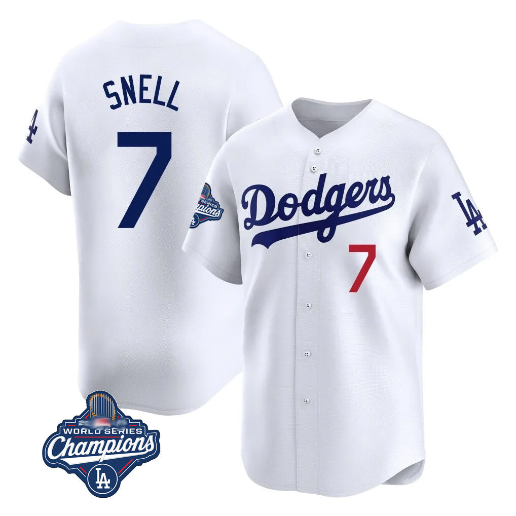 Cooneas LA.Dodgers #7 Blake Snell Player White Game Limited World Series Meet Home Stitched Jerseys