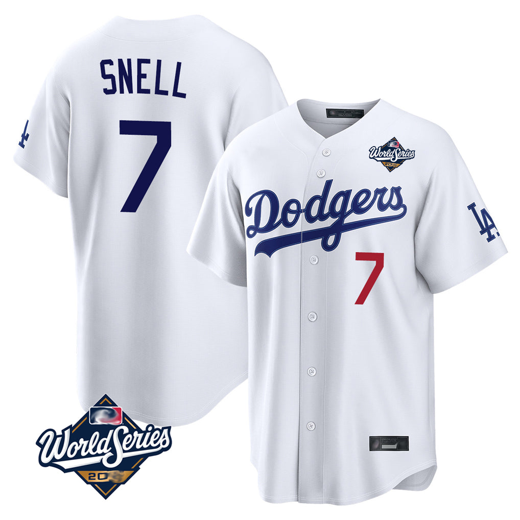 Cooneas LA.Dodgers #7 Blake Snell Player White Game World Series Home Stitched Jerseys