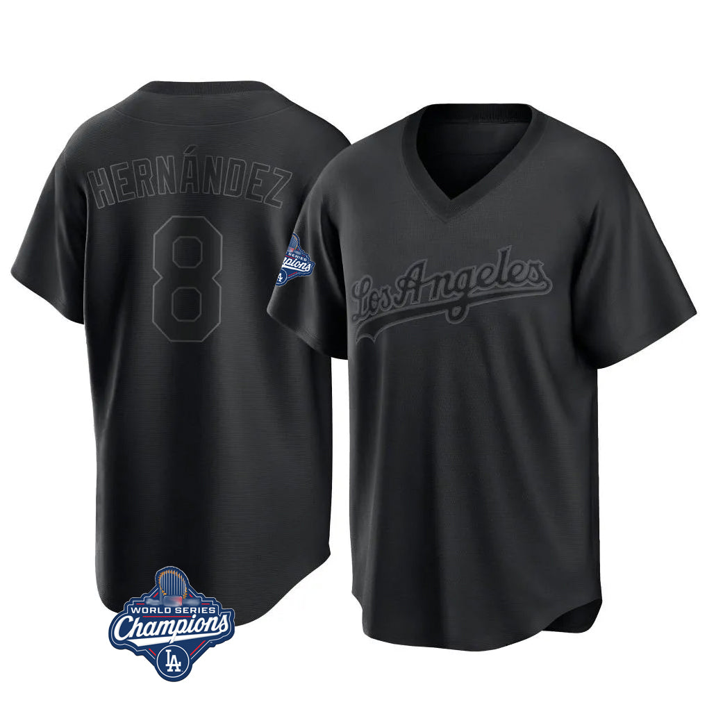 Cooneas LA.Dodgers #8 Enrique Hern?¡ì?¨¦ndez Player Black World Series Meet Pitch Fashion T-shirt Stitched Jerseys