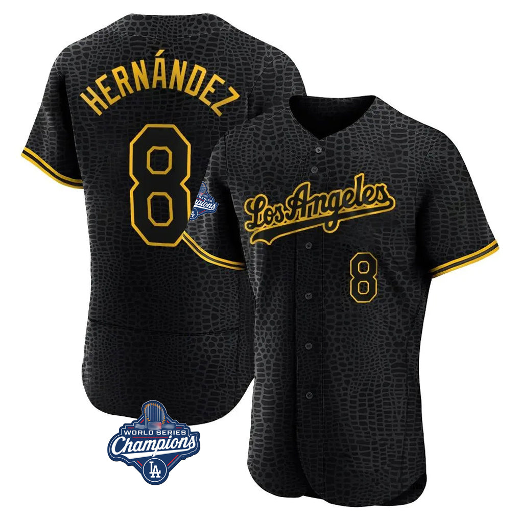 Cooneas LA.Dodgers #8 Enrique Hern?¡ì?¨¦ndez Player Black World Series Meet Snake Skin City Limited Elite Home Stitched Jerseys