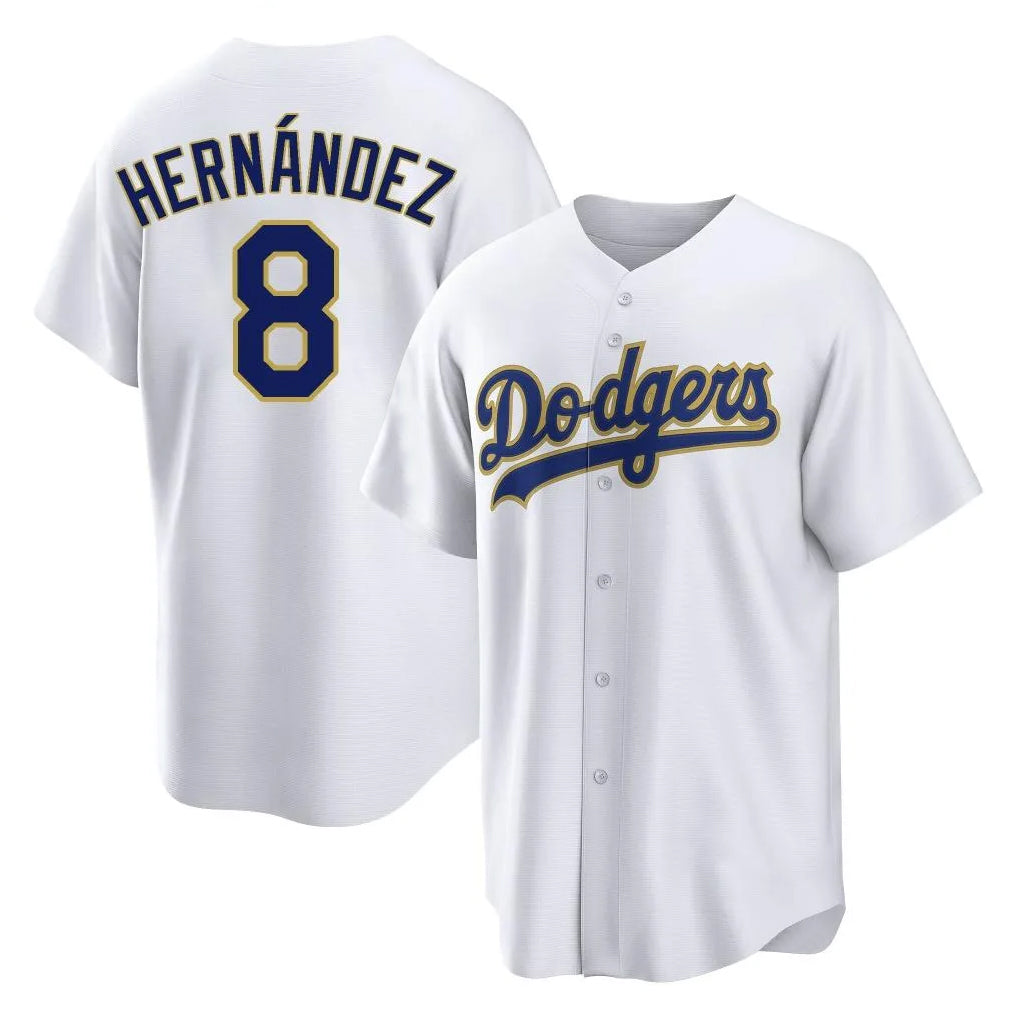 Cooneas LA.Dodgers #8 Enrique Hern?¡ì?¨¦ndez Player Gold White 2026 Collection Stadium Game Stitched Jerseys