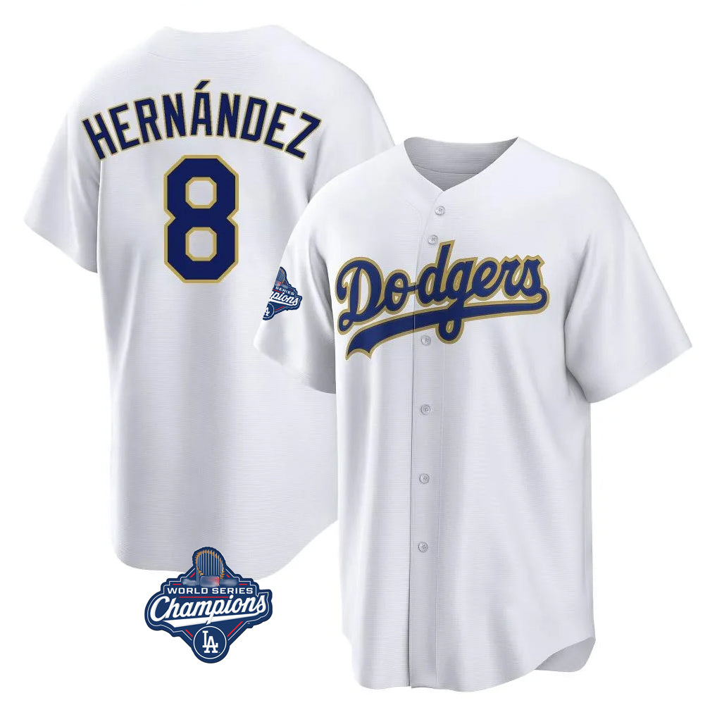 Cooneas LA.Dodgers #8 Enrique Hern?¡ì?¨¦ndez Player Gold White World Series Meet 2026 Collection Stadium Game Stitched Jerseys
