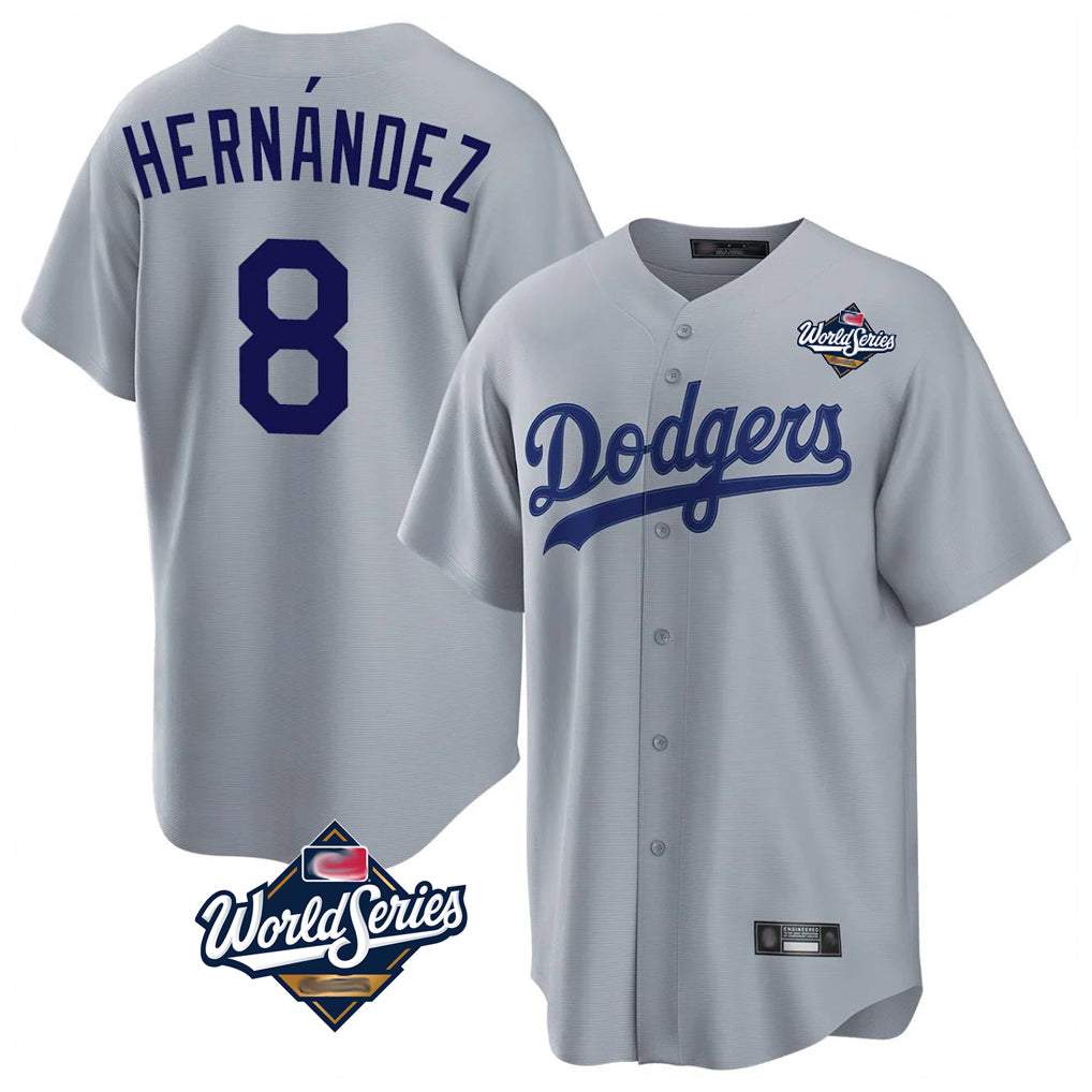 Cooneas LA.Dodgers #8 Enrique Hern?¡ì?¨¦ndez Player Gray World Series Game Stitched Jerseys