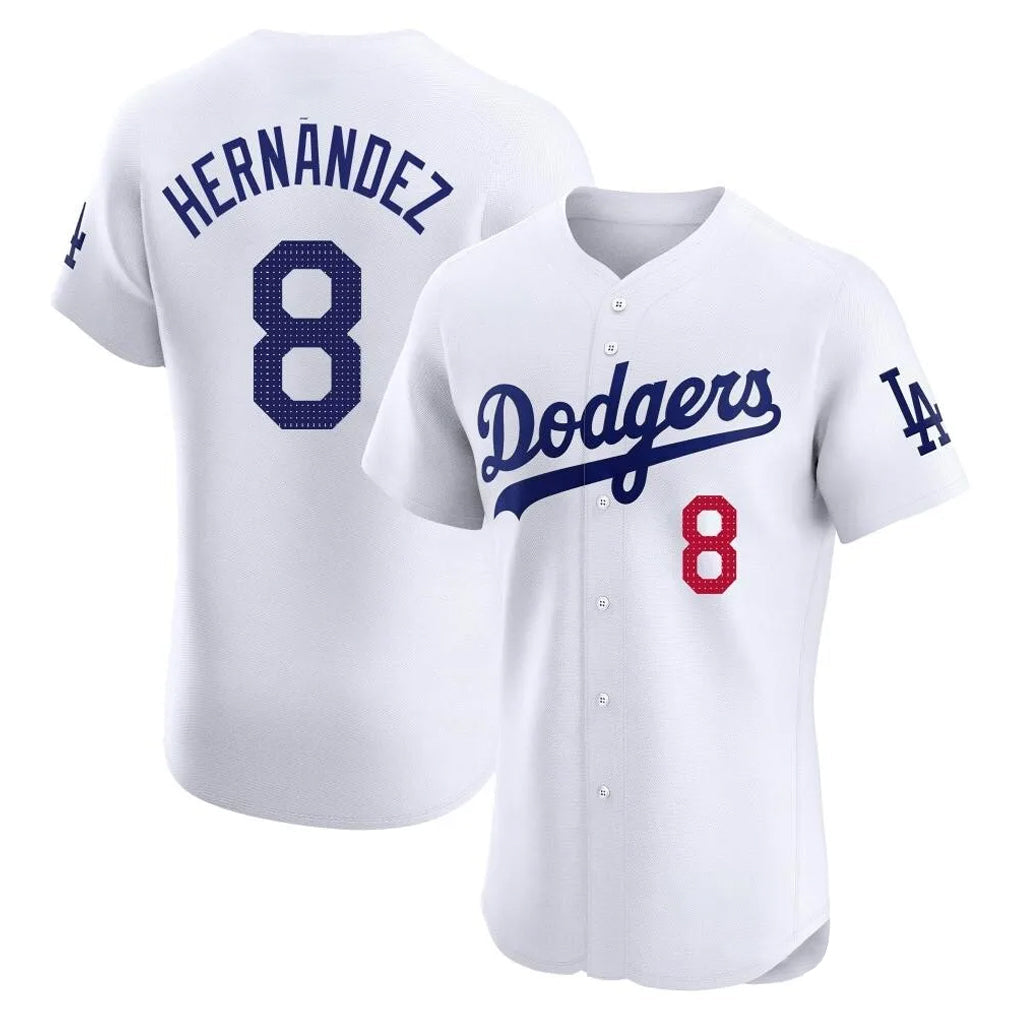 Cooneas LA.Dodgers #8 Enrique Hern?¡ì?¨¦ndez Player White Limited Elite Home Stitched Jerseys