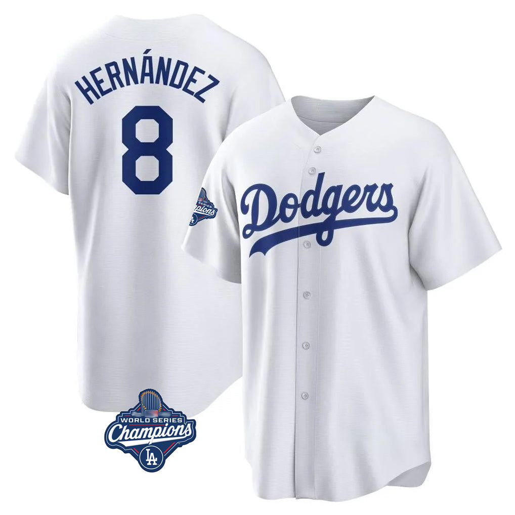Cooneas LA.Dodgers #8 Enrique Hern?¡ì?¨¦ndez Player White World Series Meet Game Home Stitched Jerseys