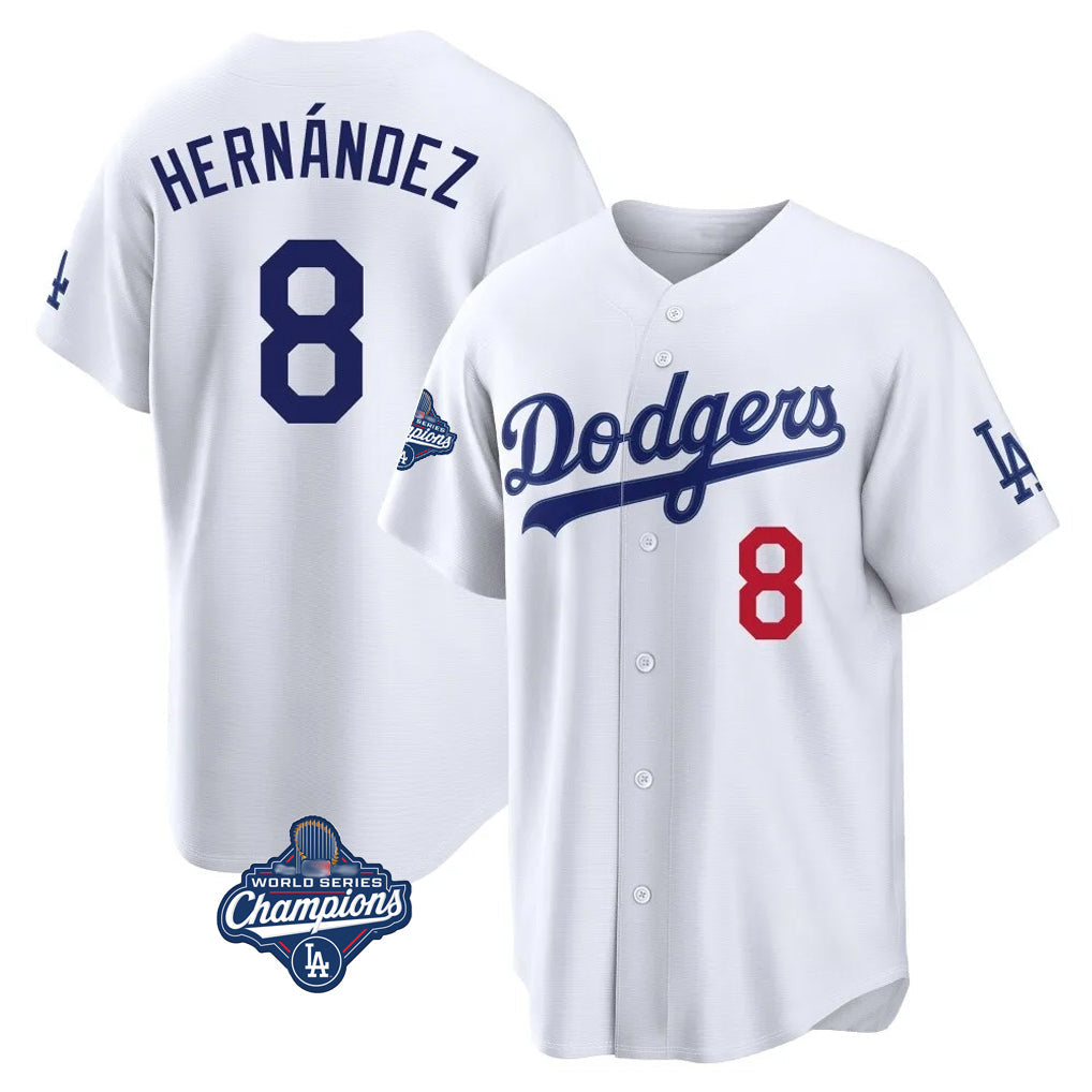 Cooneas LA.Dodgers #8 Enrique Hern?¡ì?¨¦ndez Player White World Series Meet Home Game Stitched Jerseys
