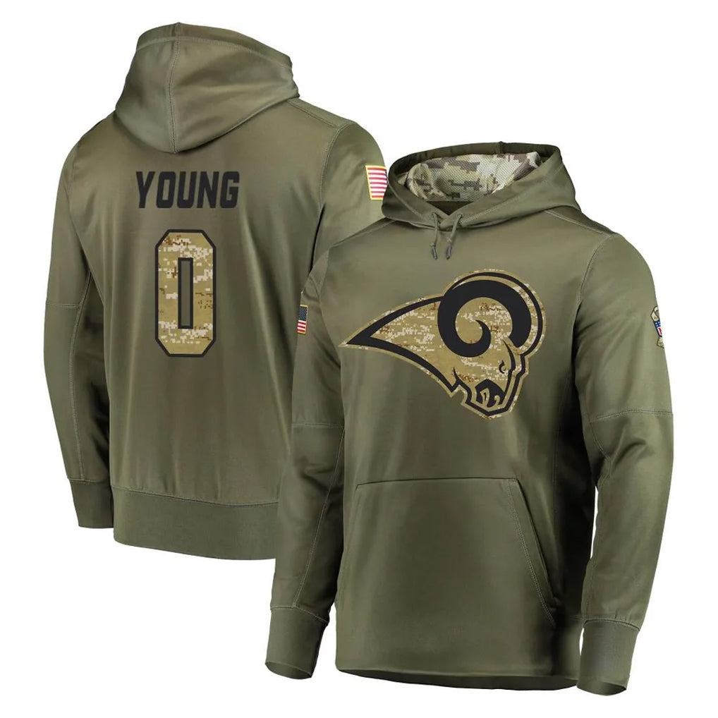 Cooneas LA.Rams #0 Byron Young Player Olive Salute to Service Pullover Hoodies Home Game Stitched Jerseys