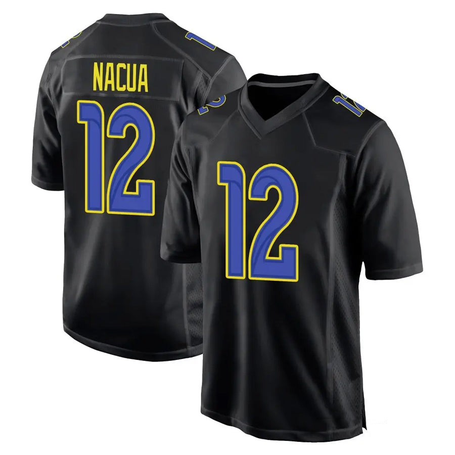 Cooneas LA.Rams #12 Puka Nacua Player Black Carbon Fashion Game Stitched Jerseys