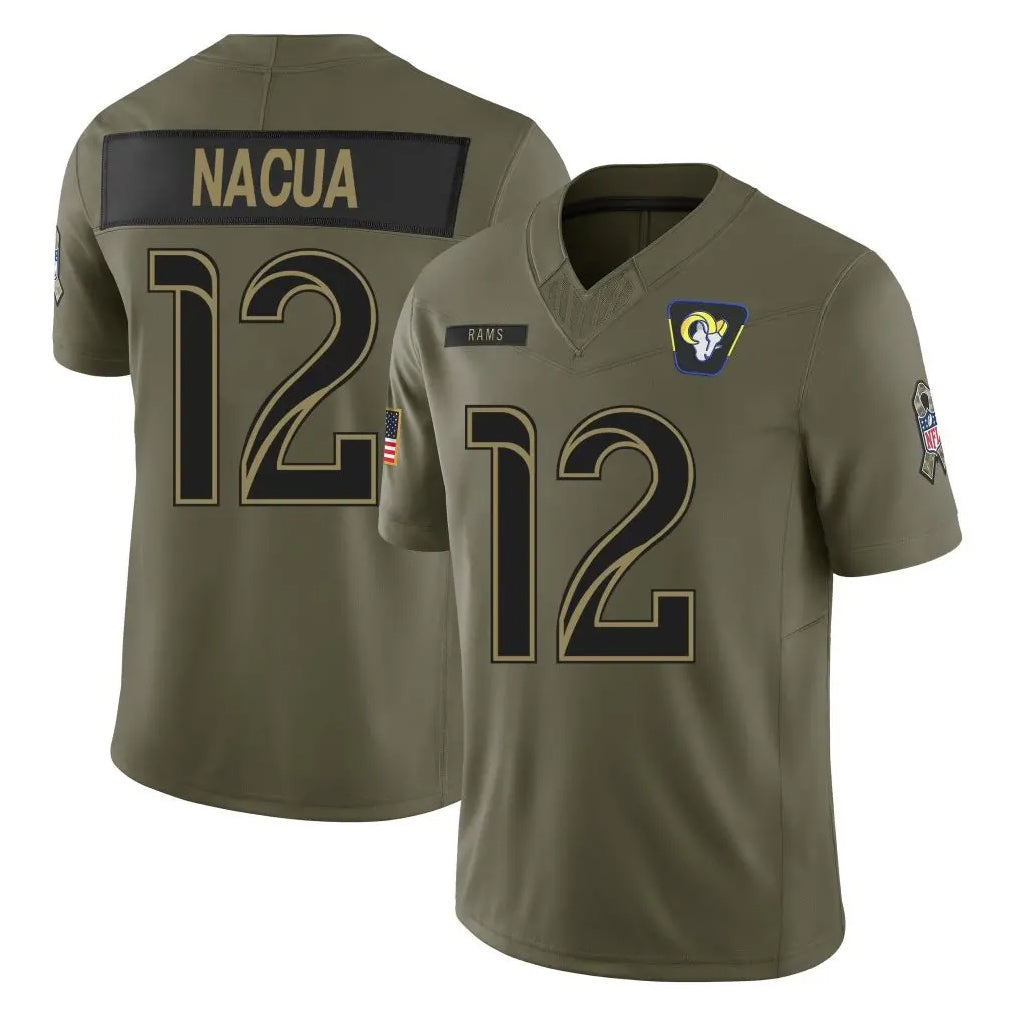 Cooneas LA.Rams #12 Puka Nacua Player Olive 2025 Salute To Service Limited Game Stitched Jerseys