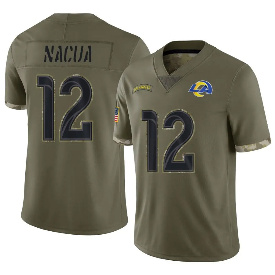 Cooneas LA.Rams #12 Puka Nacua Player Salute To Service Olive Stitched Jerseys