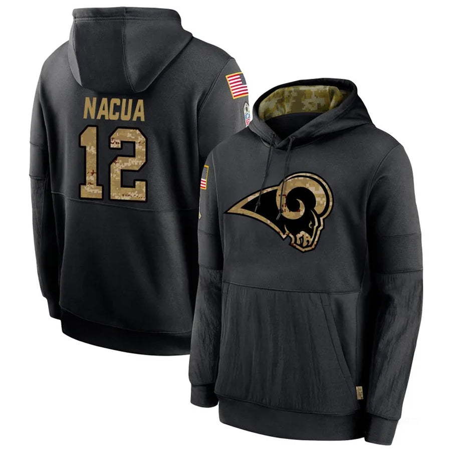Cooneas LA.Rams #12 Puka Nacua Player Salute to Service Black Hoodies Stitched Jerseys