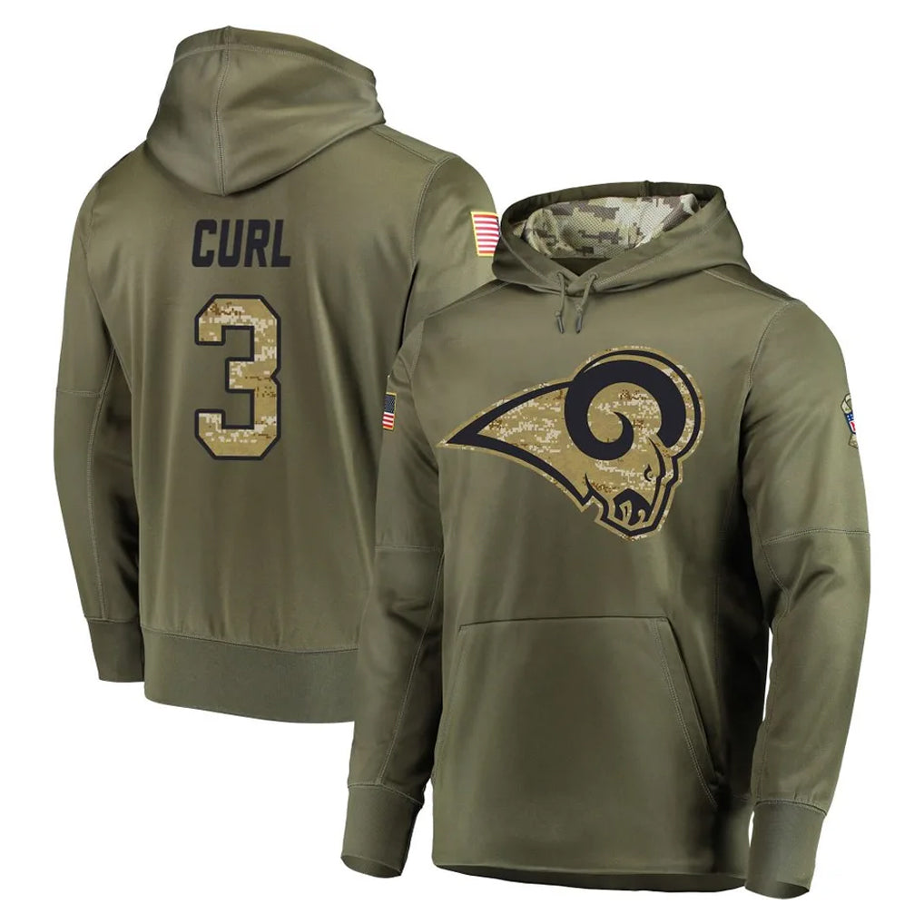 Cooneas LA.Rams #3 Kam Curl Player Olive Salute to Service Pullover Hoodies Home Game Stitched Jerseys