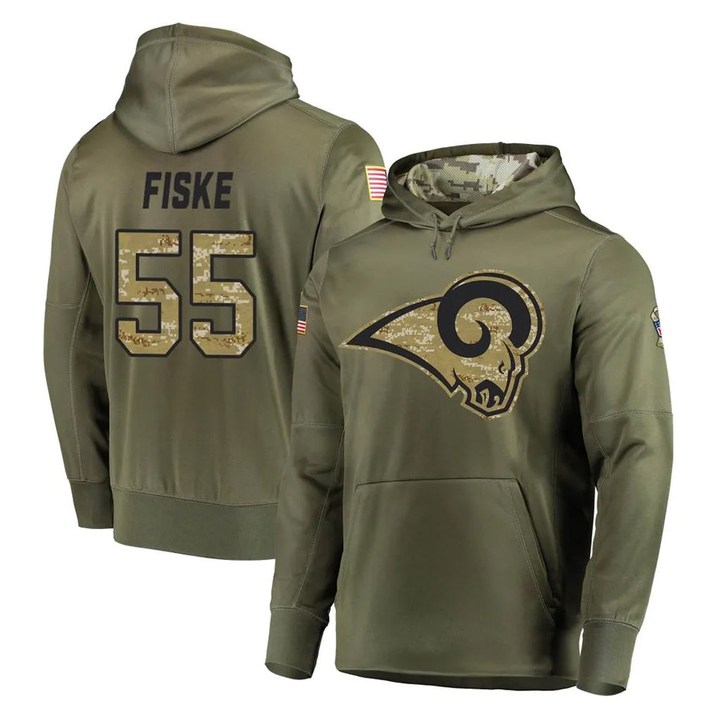 Cooneas LA.Rams #55 Braden Fiske Player Olive Salute to Service Pullover Hoodies Home Game Stitched Jerseys