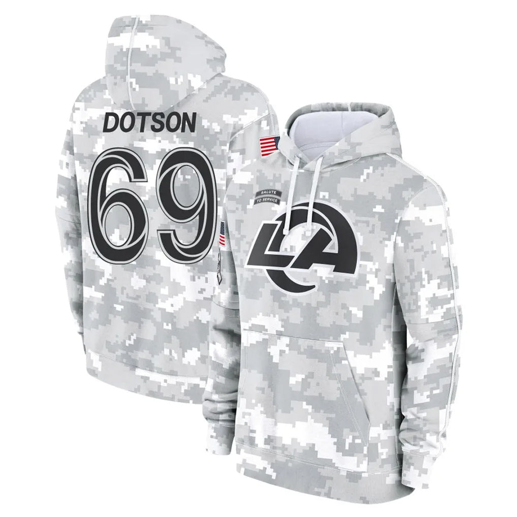 Cooneas LA.Rams #69 Kevin Dotson Player Arctic Camo Salute to Service Hoodies Limited Game Stitched Jerseys