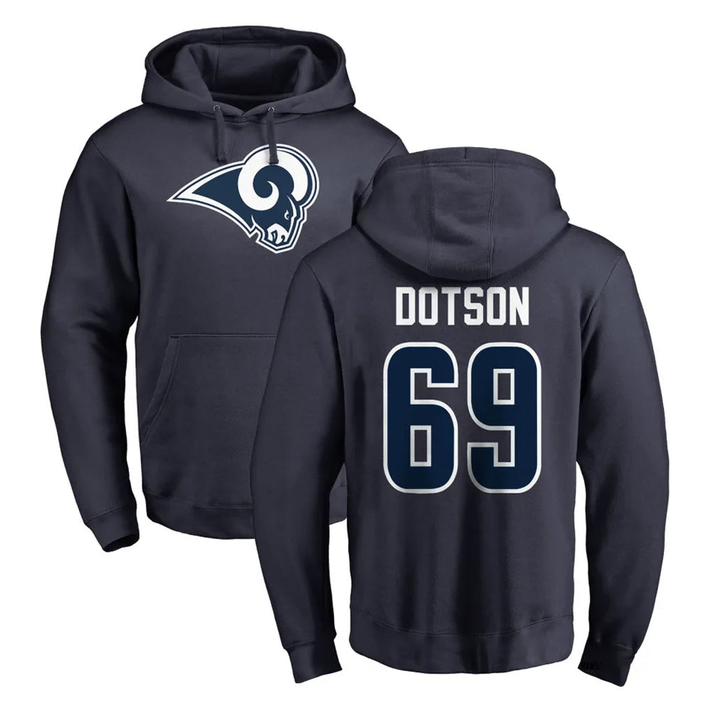 Cooneas LA.Rams #69 Kevin Dotson Player Navy Pullover Hoodie Limited Game Stitched Jerseys