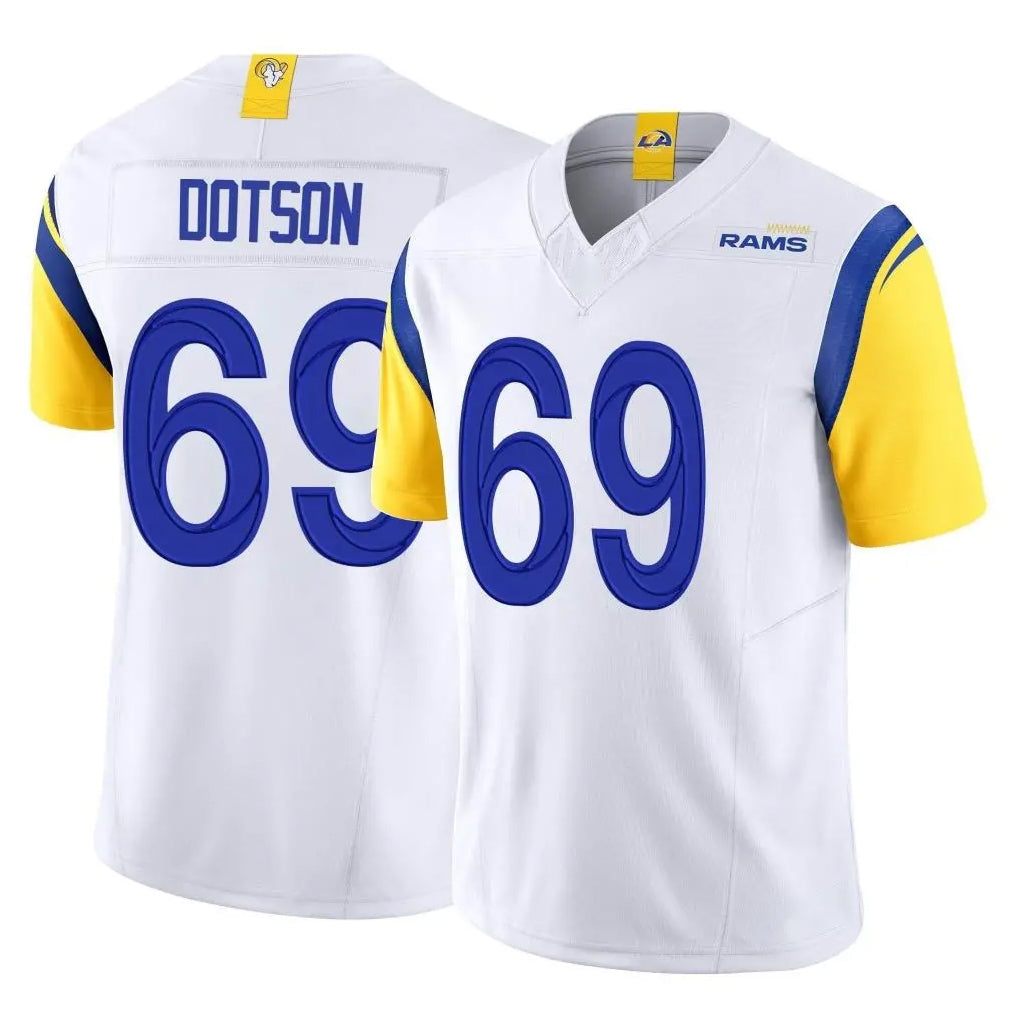 Cooneas LA.Rams #69 Kevin Dotson Player White Limited Vapor F.U.S.E. Home Game Stitched Jerseys