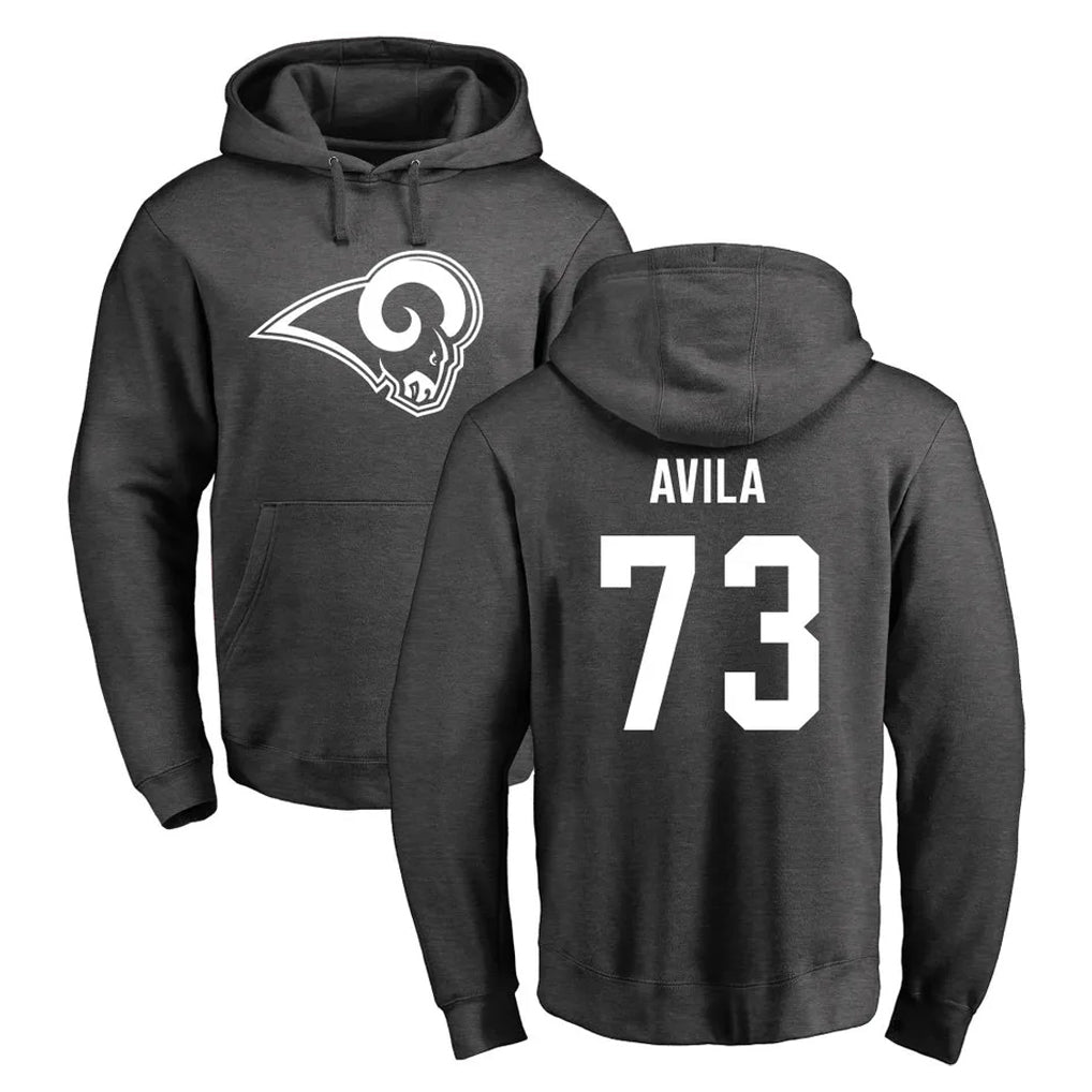 Cooneas LA.Rams #73 Steve Avila Player Gray Pullover Hoodie Limited Game Stitched Jerseys