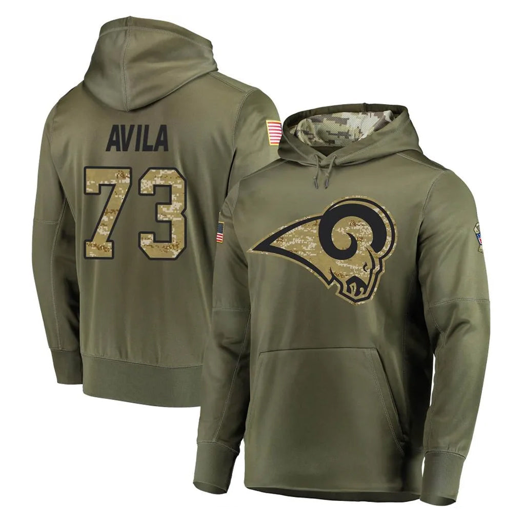 Cooneas LA.Rams #73 Steve Avila Player Olive Salute to Service Pullover Hoodies Home Game Stitched Jerseys