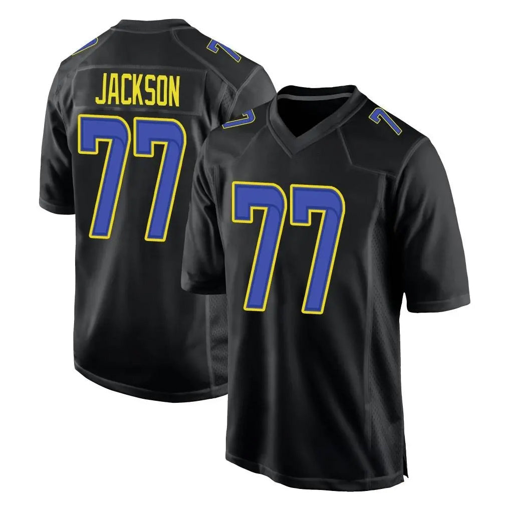Cooneas LA.Rams #77 Alaric Jackson Player Black Fashion Limited Home Game Stitched Jerseys