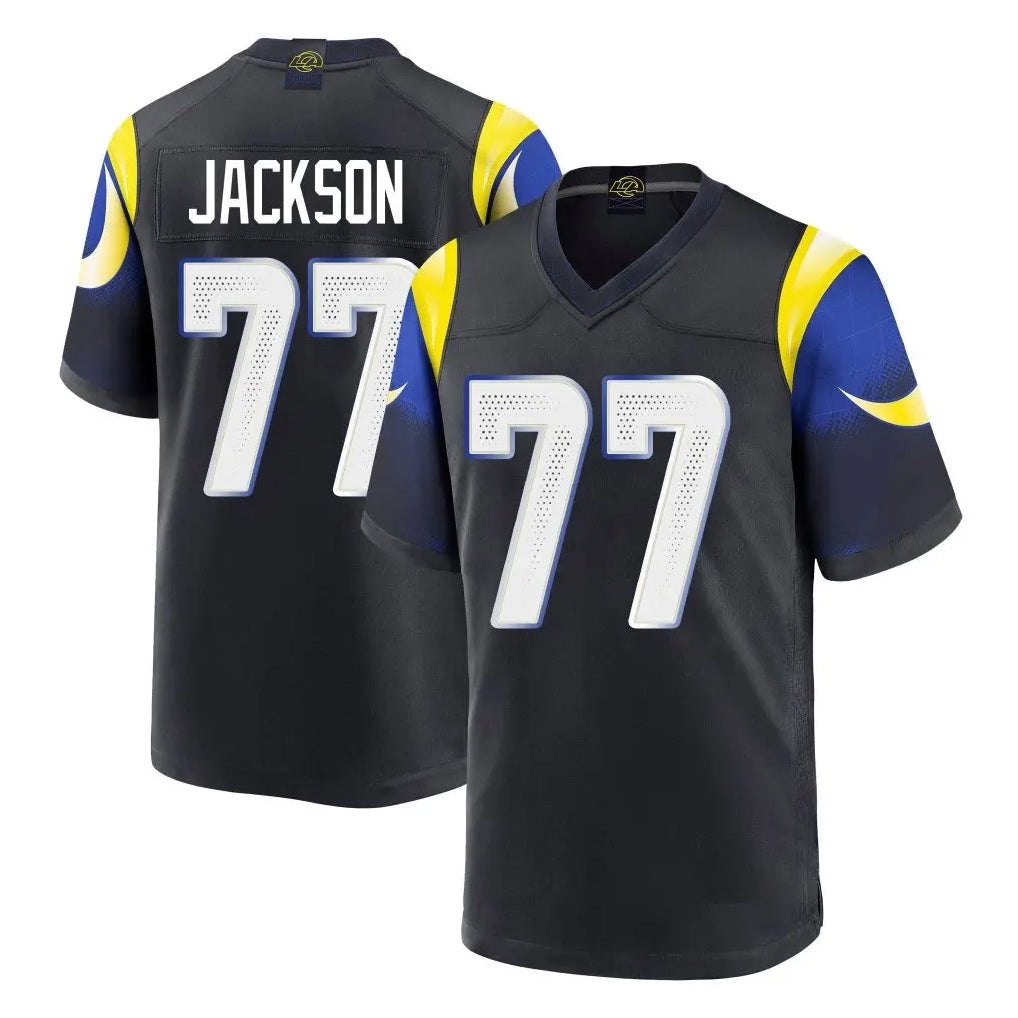 Cooneas LA.Rams #77 Alaric Jackson Player Black Midnight Rivalries Collection Home Game Stitched Jerseys