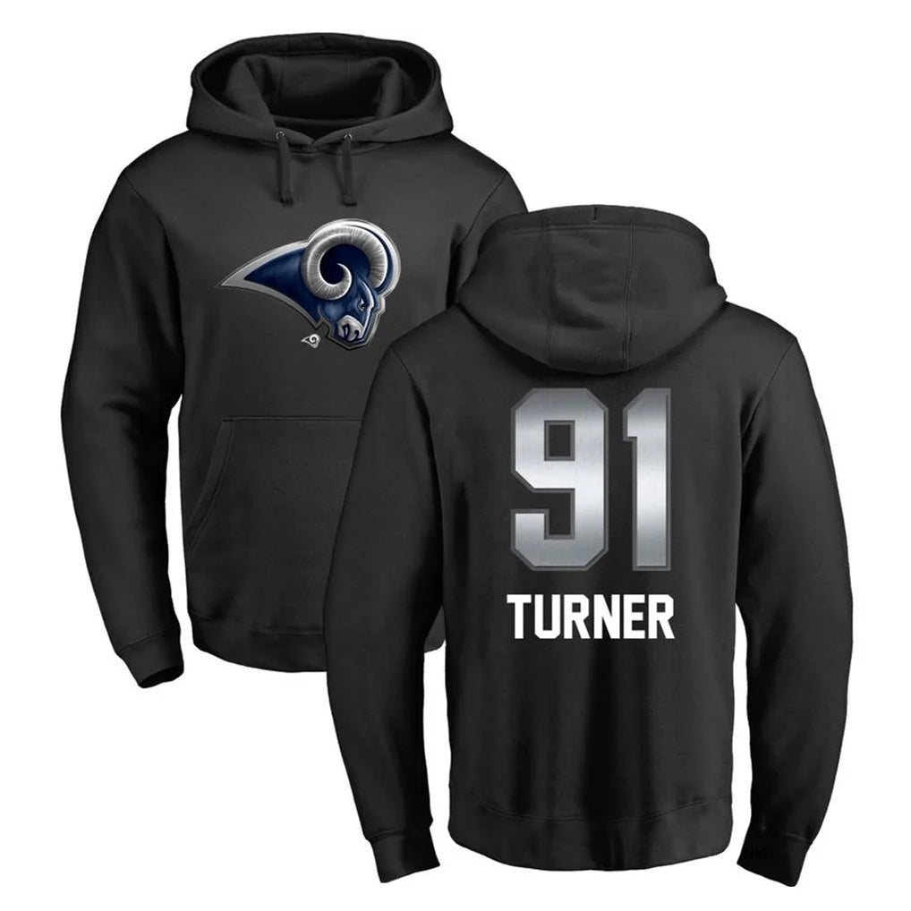 Cooneas LA.Rams #91 Kobie Turner Player Black Pullover Hoodie Limited Game Stitched Jerseys