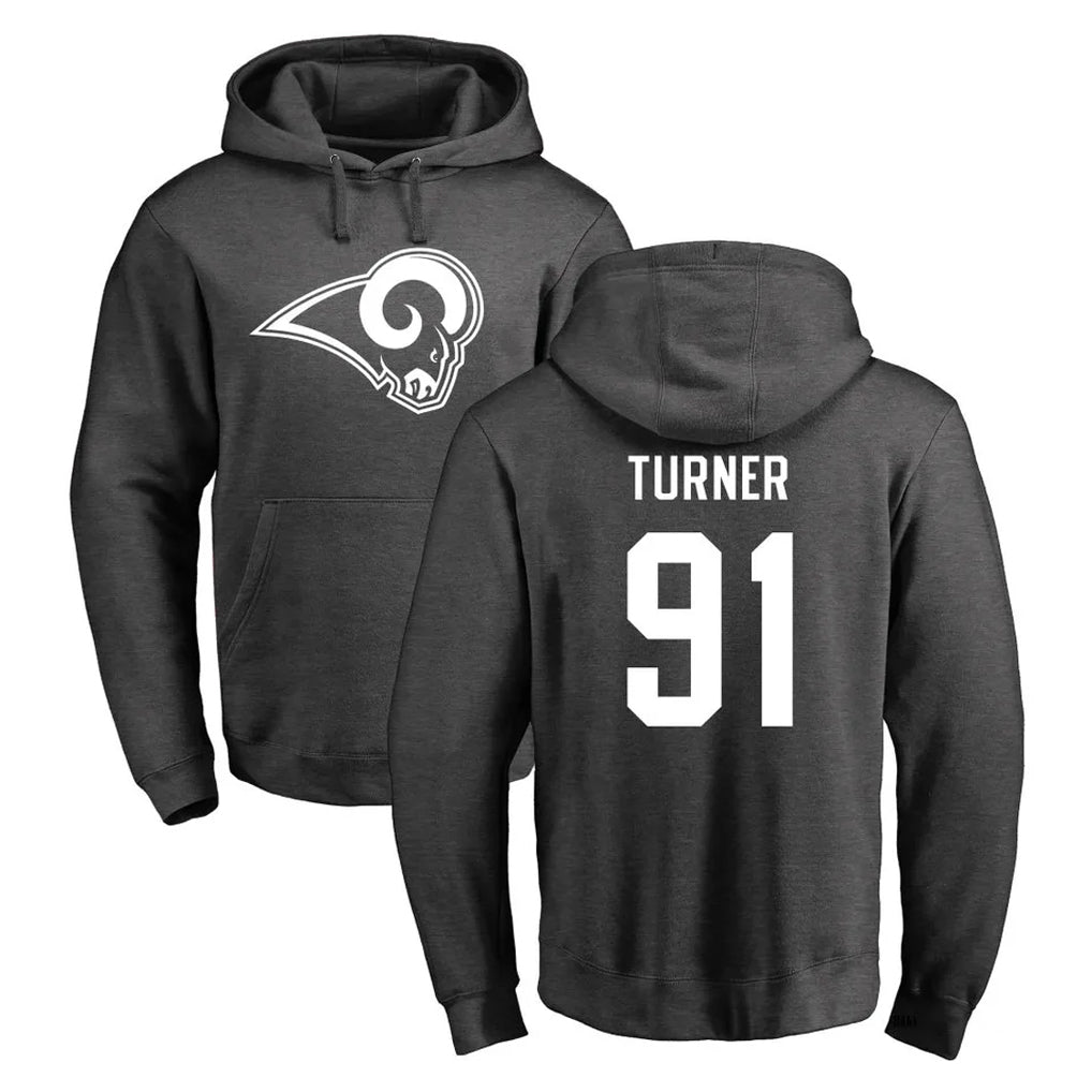 Cooneas LA.Rams #91 Kobie Turner Player Gray Pullover Hoodie Limited Game Stitched Jerseys