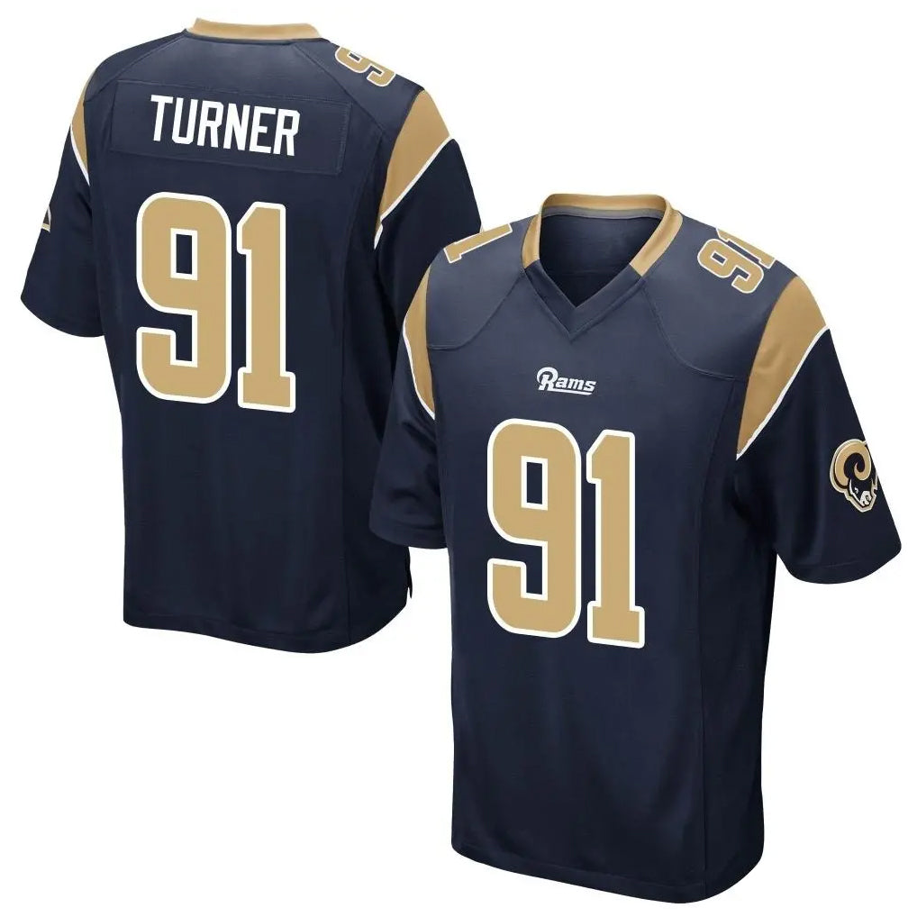 Cooneas LA.Rams #91 Kobie Turner Player Navy Home Game Stitched Jerseys