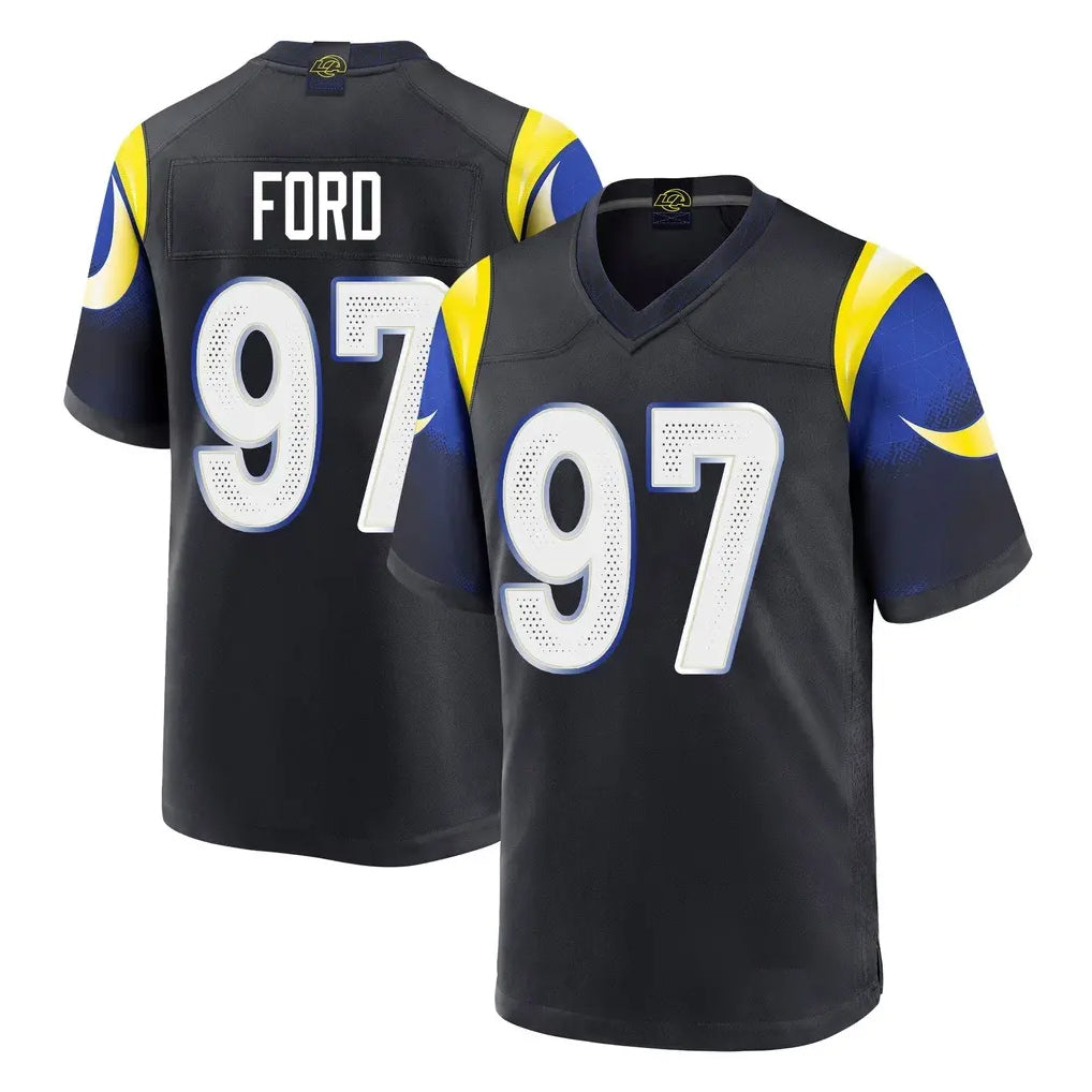 Cooneas LA.Rams #97 Poona Ford Player Black Midnight Rivalries Collection Home Game Stitched Jerseys