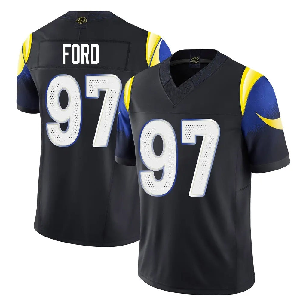 Cooneas LA.Rams #97 Poona Ford Player Black Midnight Rivalries Collection Limited Home Game Stitched Jerseys