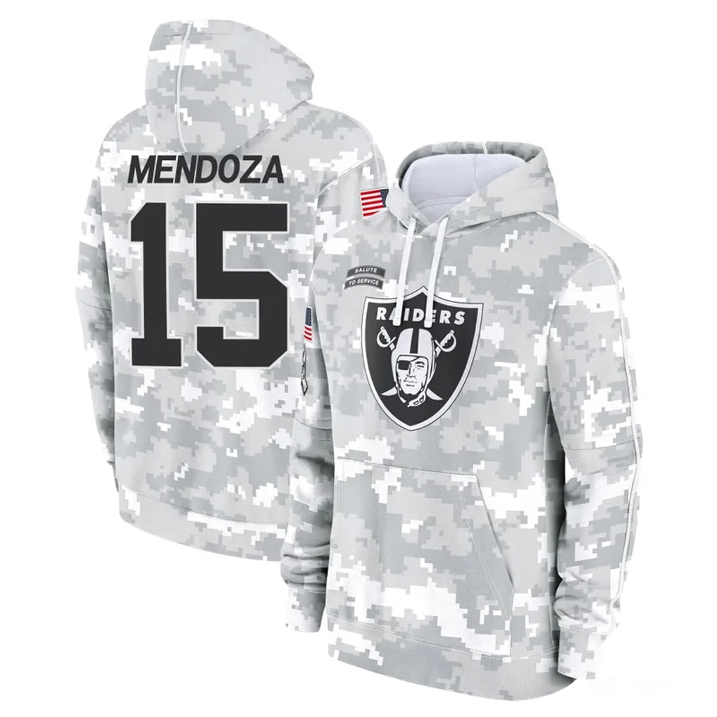 Cooneas LV.Raiders #15 Fernando Mendoza Player Arctic Camo Salute to Service Hoodies Limited Game Stitched Jerseys