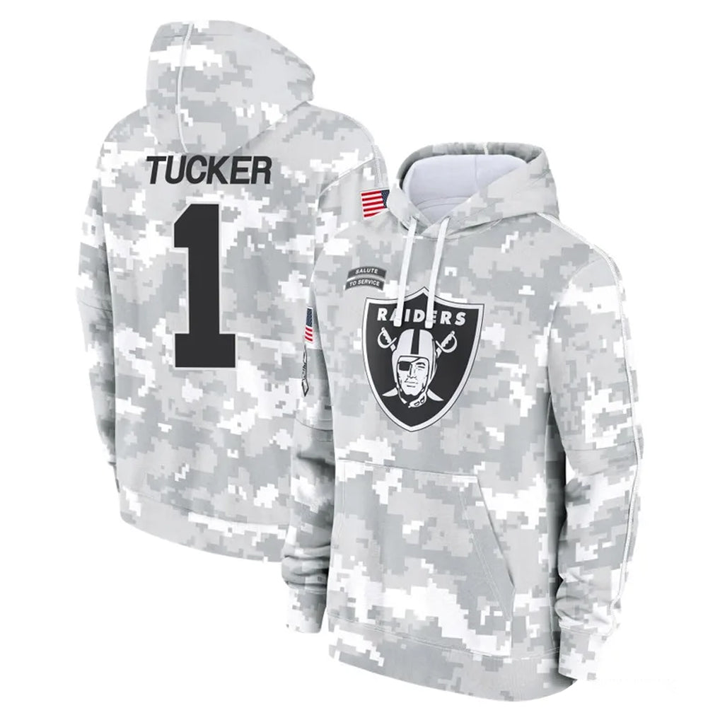Cooneas LV.Raiders #1 Tre Tucker Player Arctic Camo Salute to Service Hoodies Limited Game Stitched Jerseys