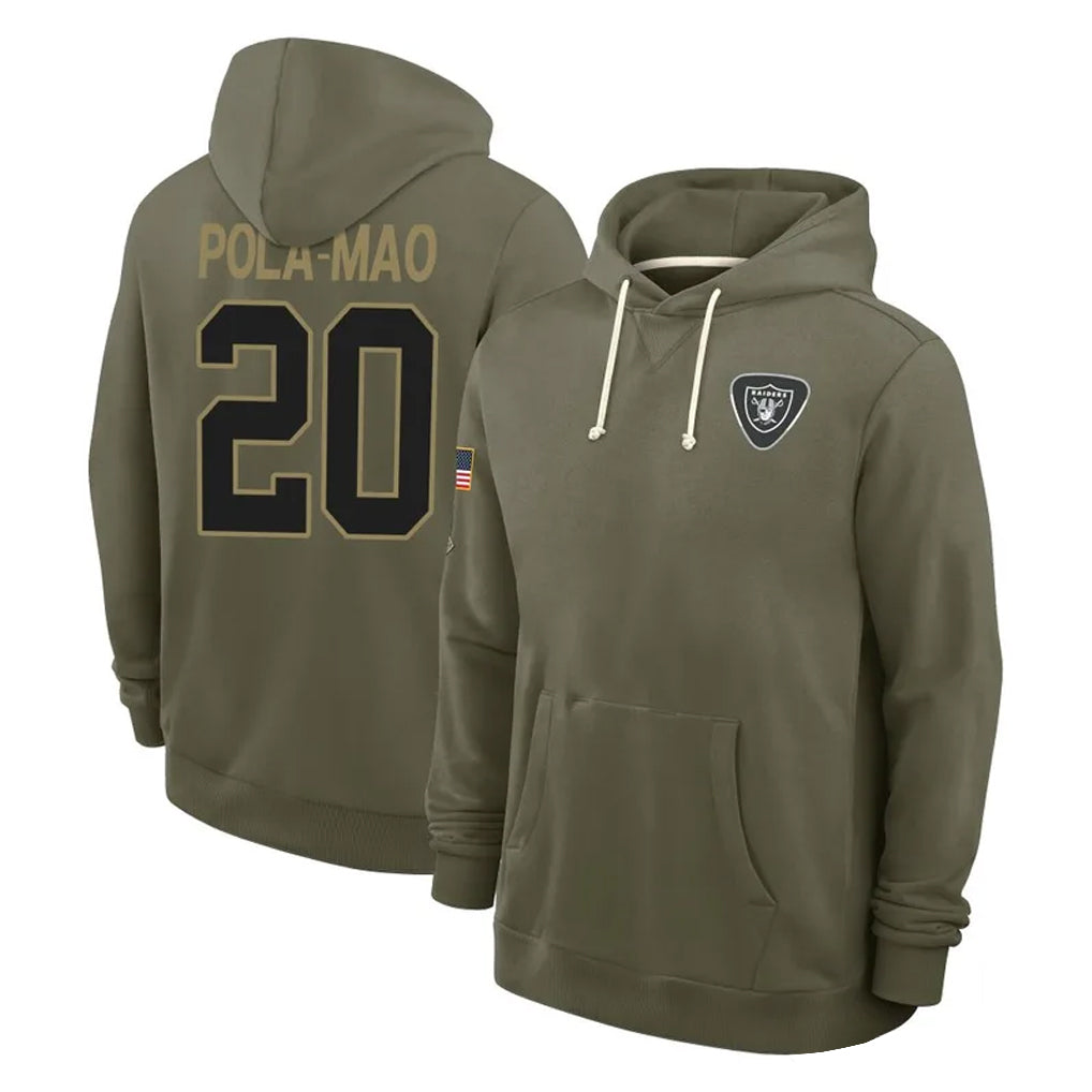 Cooneas LV.Raiders #20 Isaiah Pola-Mao Player Olive Salute to Service Pullover Hoodies Limited Stitched Jerseys