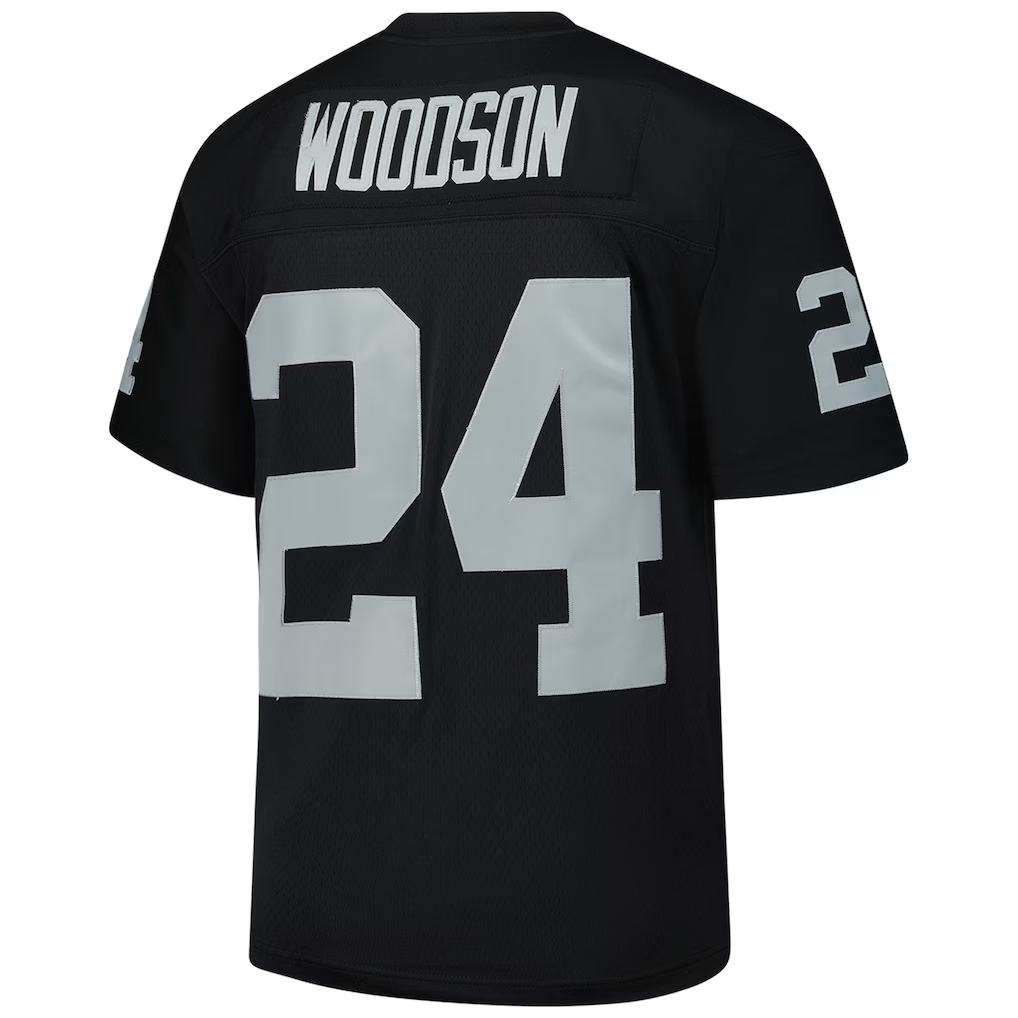 Cooneas LV.Raiders #24 Charles Woodson Mitchell & Ness Black Legacy Replica Jersey Stitched Puhic