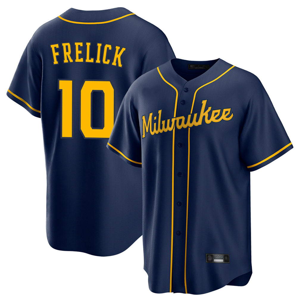 Cooneas M.Brewers #10 Sal Frelick Player Navy Home Game Stitched Jerseys