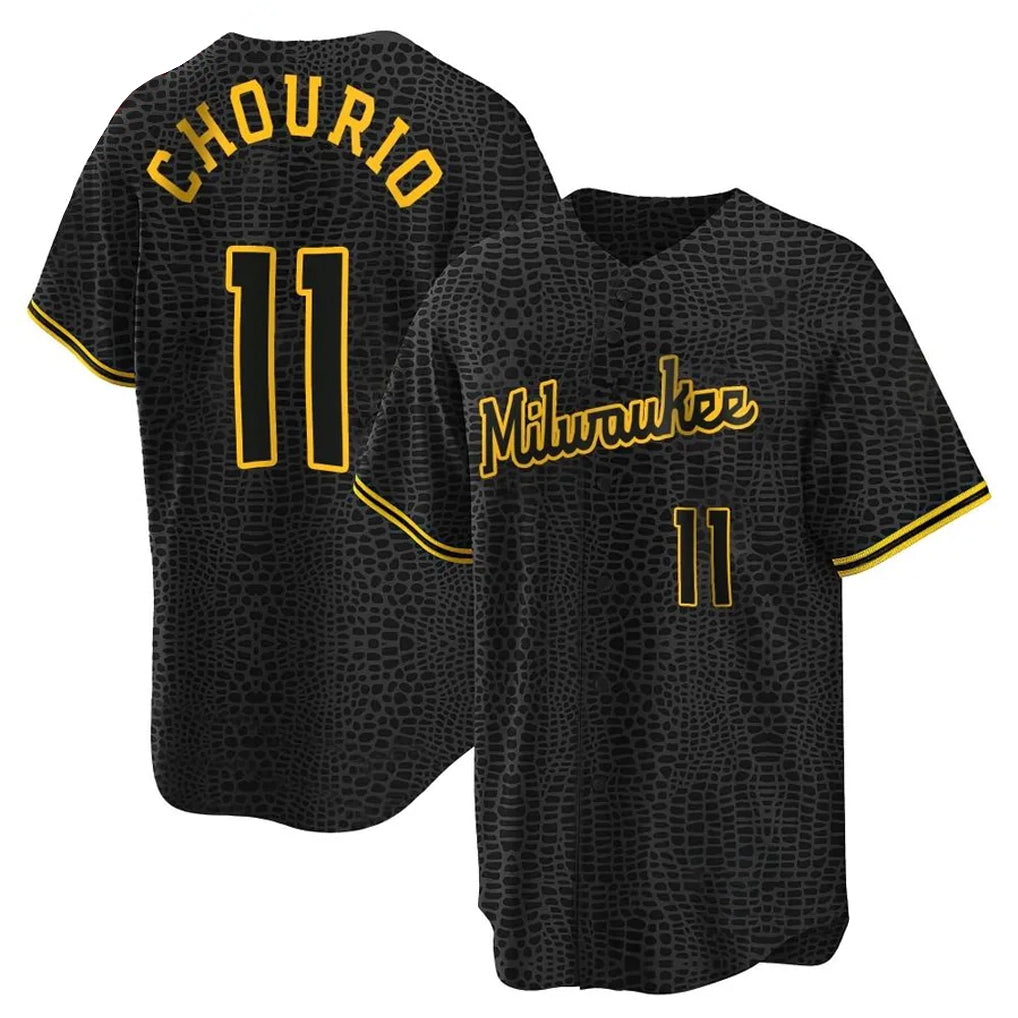 Cooneas M.Brewers #11 Jackson Chourio Player Black Snake Skin City Home Game Stitched Jerseys