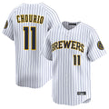Cooneas M.Brewers #11 Jackson Chourio Player White Stripes Home Limited Game Stitched Jerseys