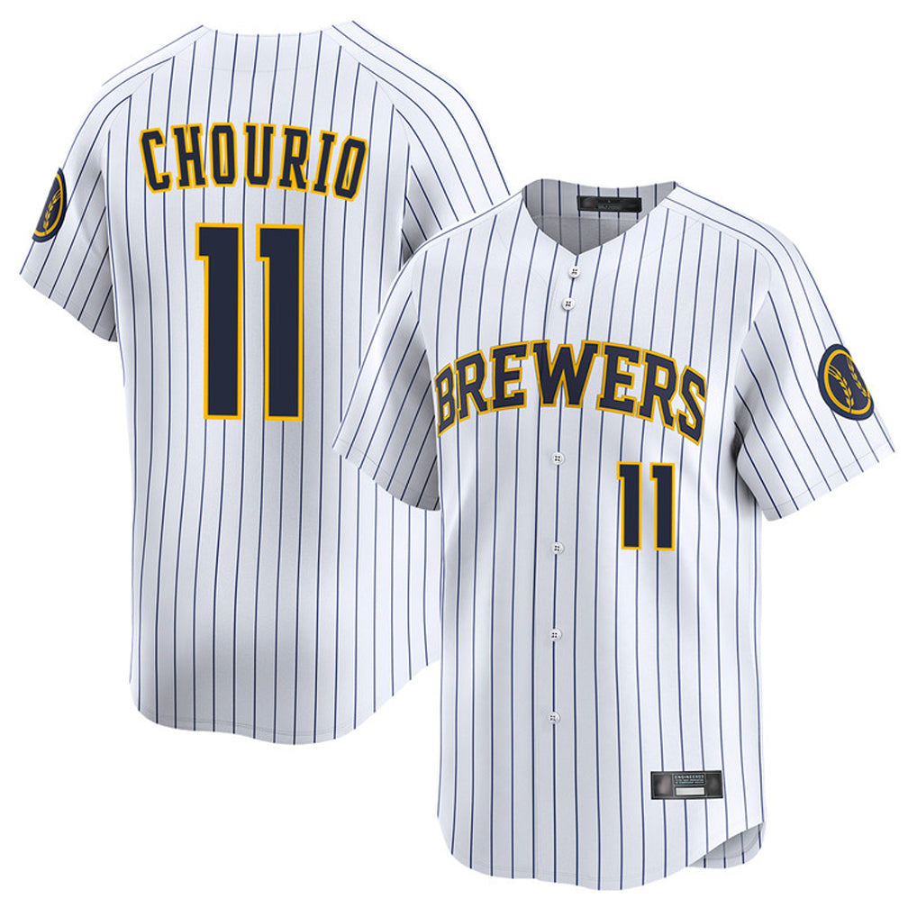 Cooneas M.Brewers #11 Jackson Chourio Player White Stripes Home Limited Game Stitched Jerseys
