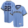 Cooneas M.Brewers #22 Christian Yelich Player Light Blue Cooperstown Collection Game T-shirt Stitched Jerseys