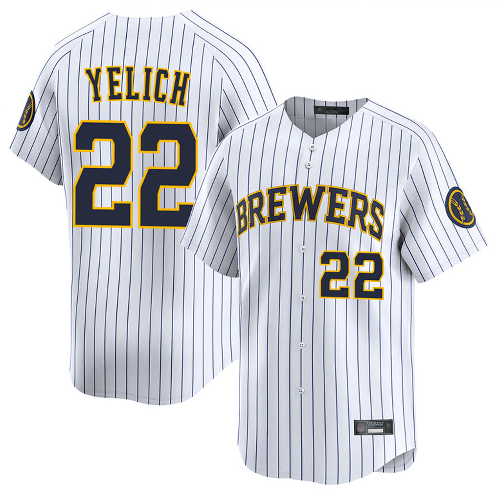 Cooneas M.Brewers #22 Christian Yelich Player White Stripes Home Limited Game Stitched Jerseys