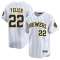 Cooneas M.Brewers #22 Christian Yelich Player White Stripes Home Limited Game Stitched Jerseys