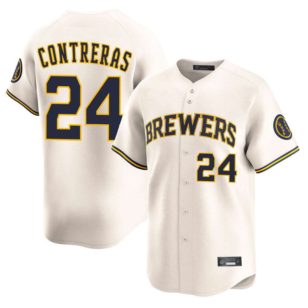 Cooneas M.Brewers #24 William Contreras Player Cream Home Limited Game Stitched Jerseys